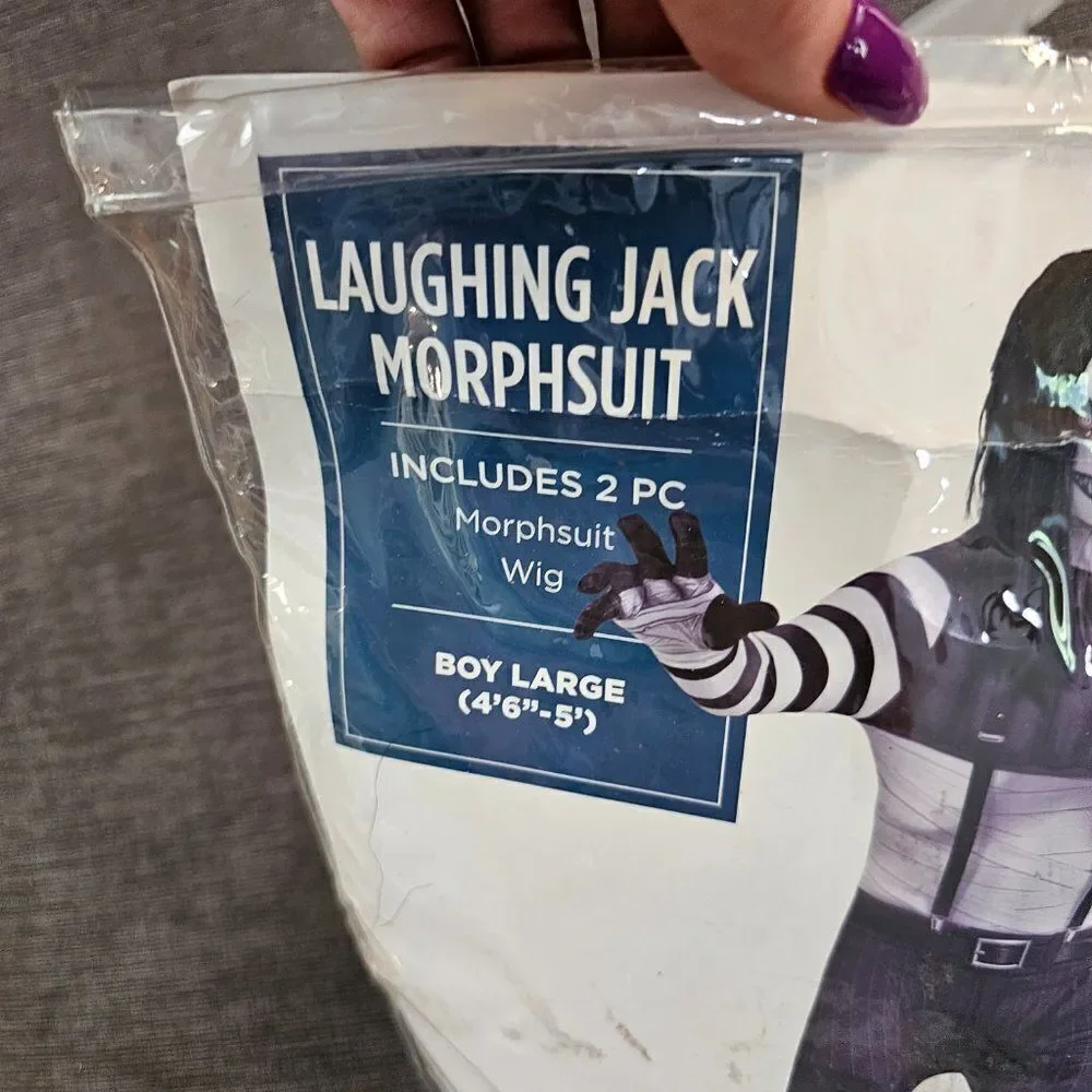 New Laughing Jack Boys Morphsuite And Wig Scary Halloween Costume Large 2-Piece